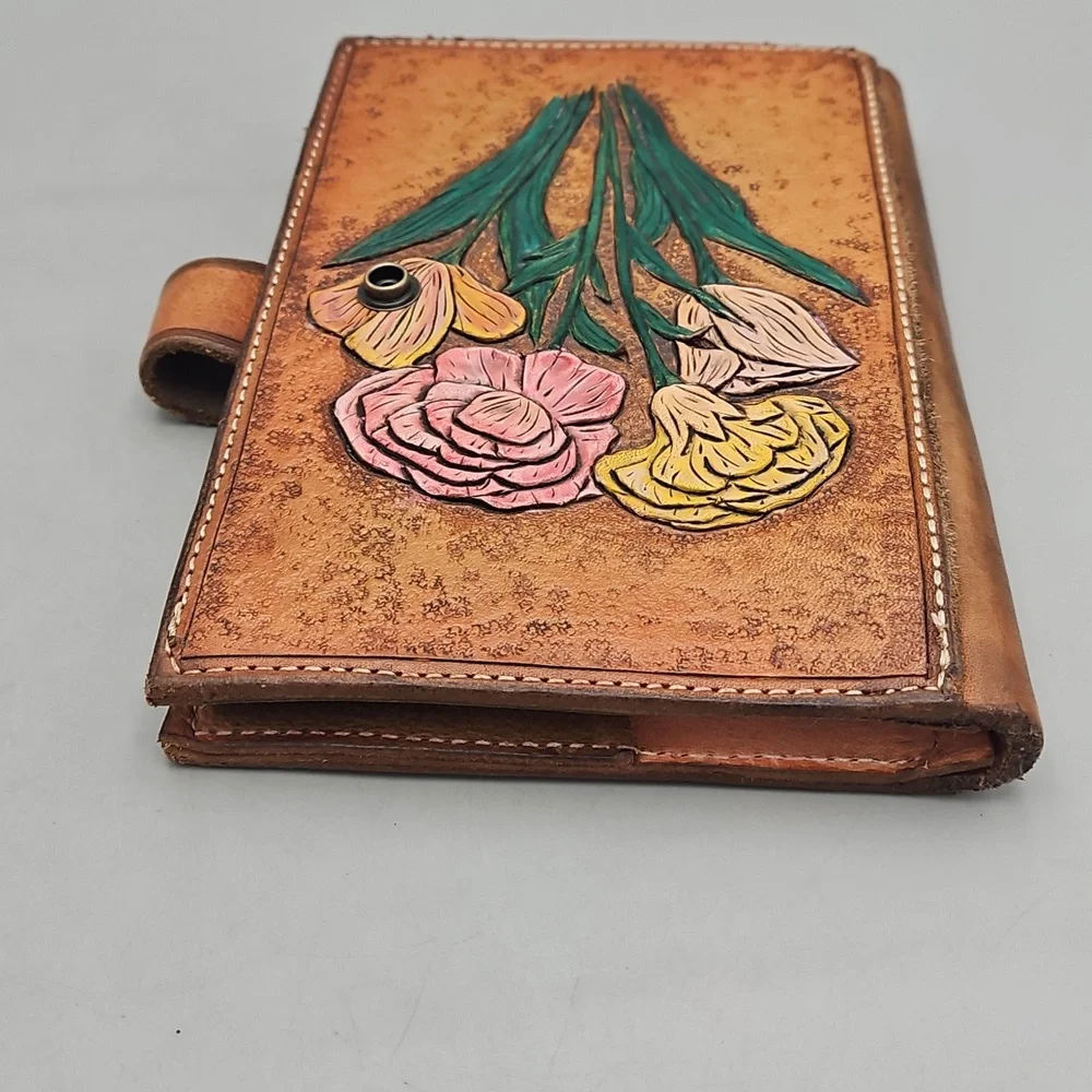 Hand Tooled & Painted Journel Cover Heavy Duty Leather Roses Flowers